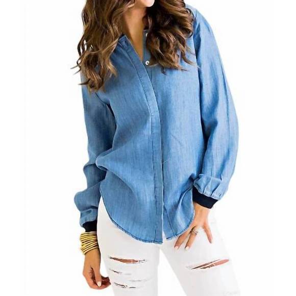 KARLIE Tops - NEW KARLIE tencel button front top in chambray
